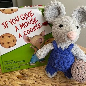 CROCHET MOUSE TOY WITH BOOK SET, BABY GIFT